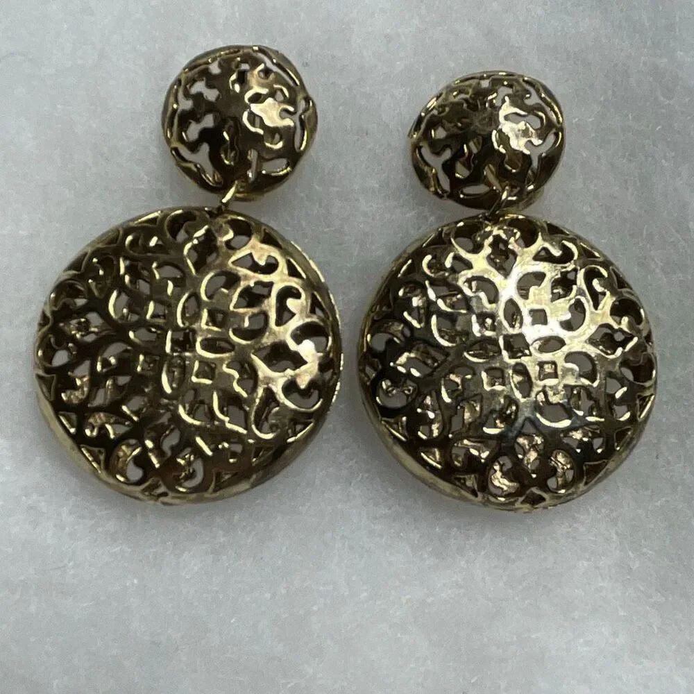 Vintage cut out disk clip style dangle earrings